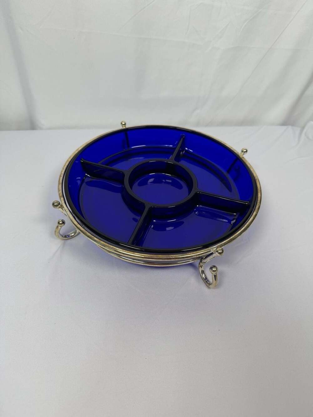 Godinger Cobalt Elegance 5 Section Serving Dish with Silver Plated Stand